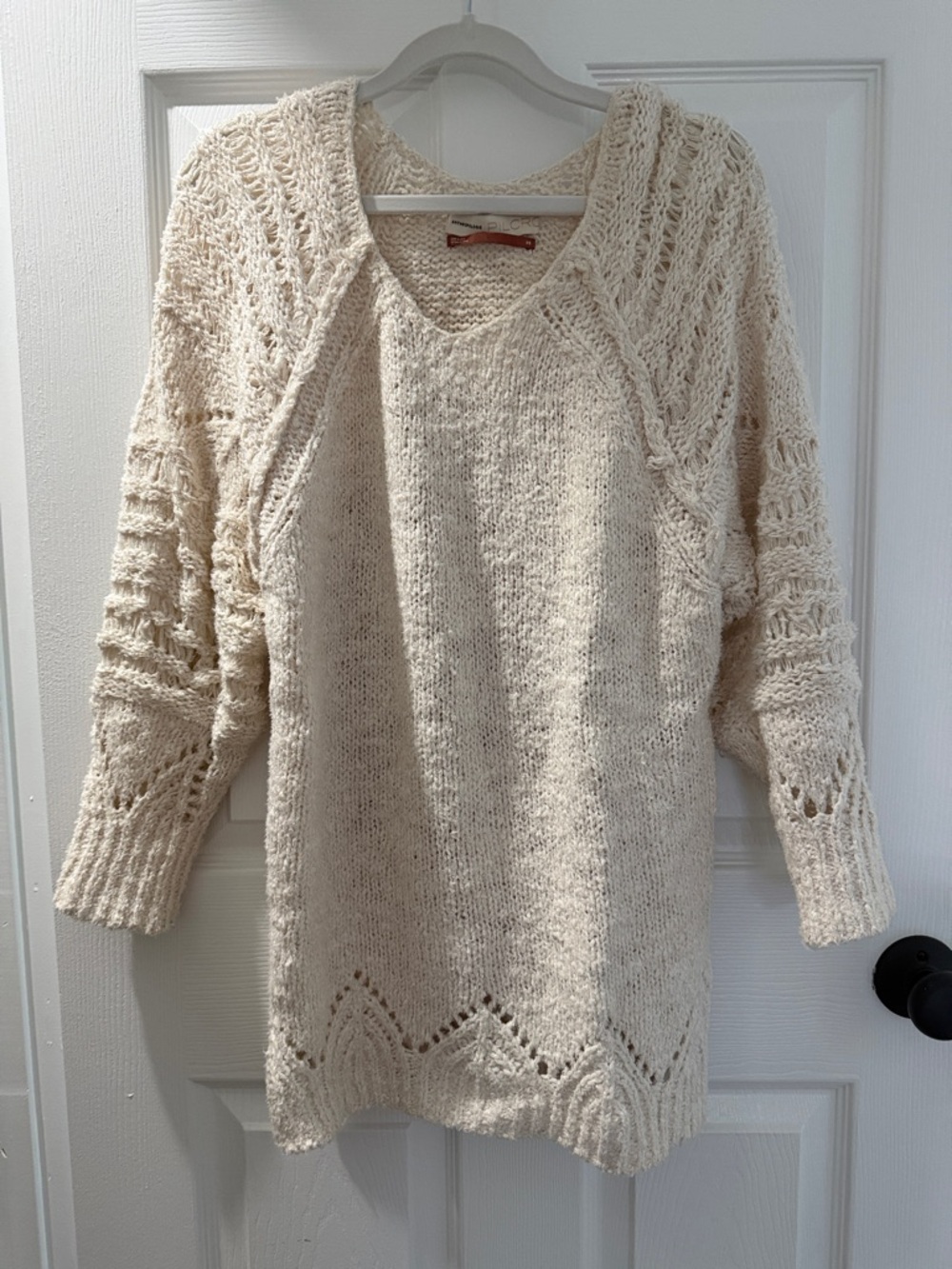 Anthropologie Pilcro Cream Knit V-Neck Sweater